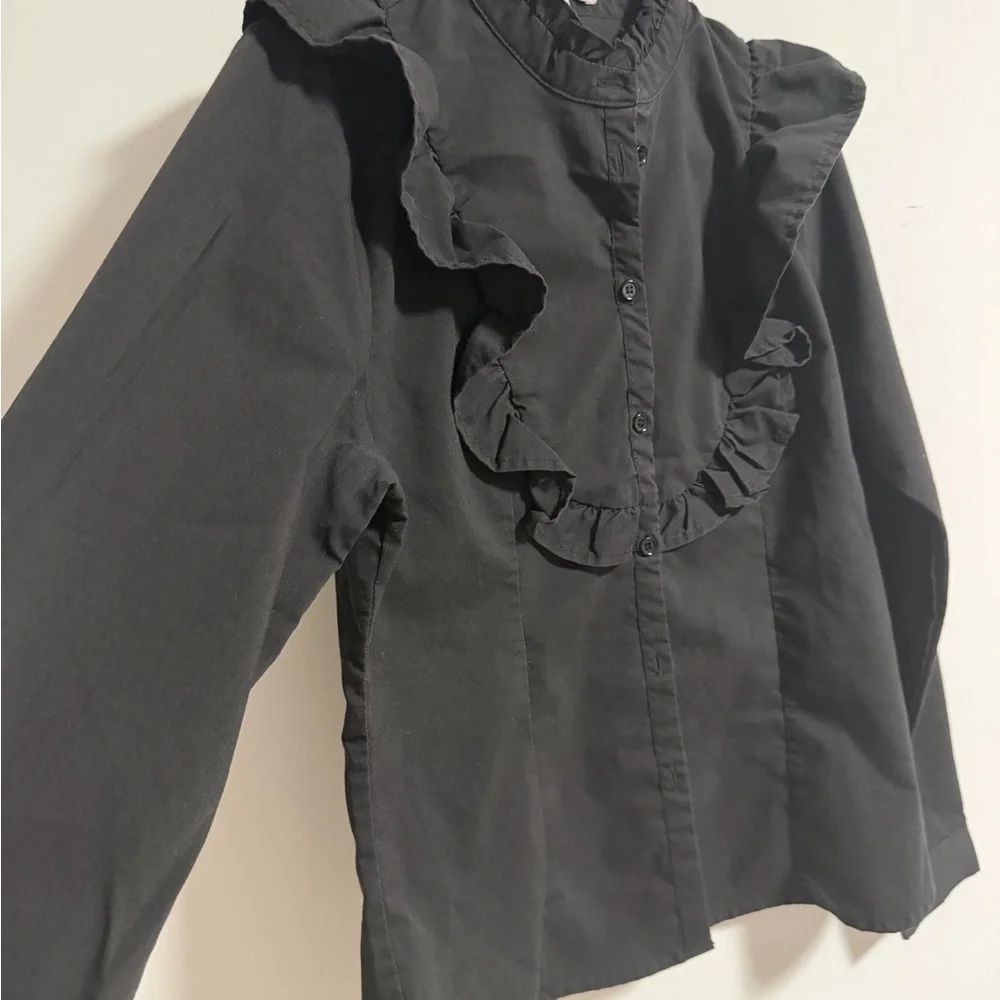 Miss Lili Black Ruffled Blouse Large